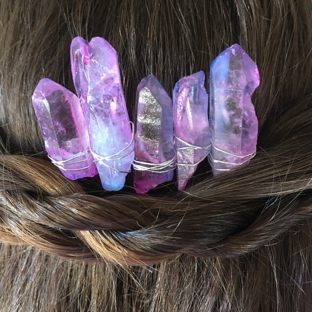 Handmade Pink and Purple Quartz headpiece